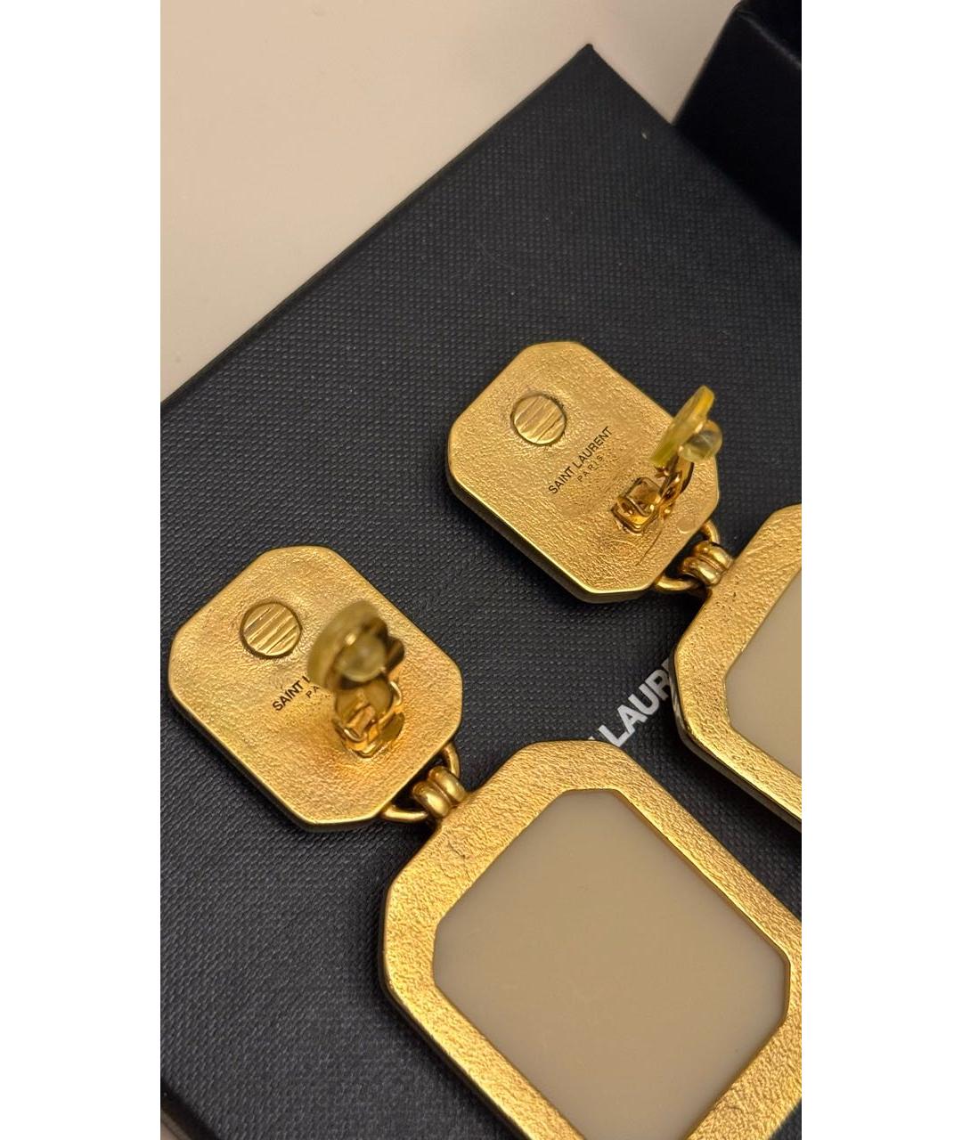 SAINT LAURENT Бежевые латунные серьги, фото 8