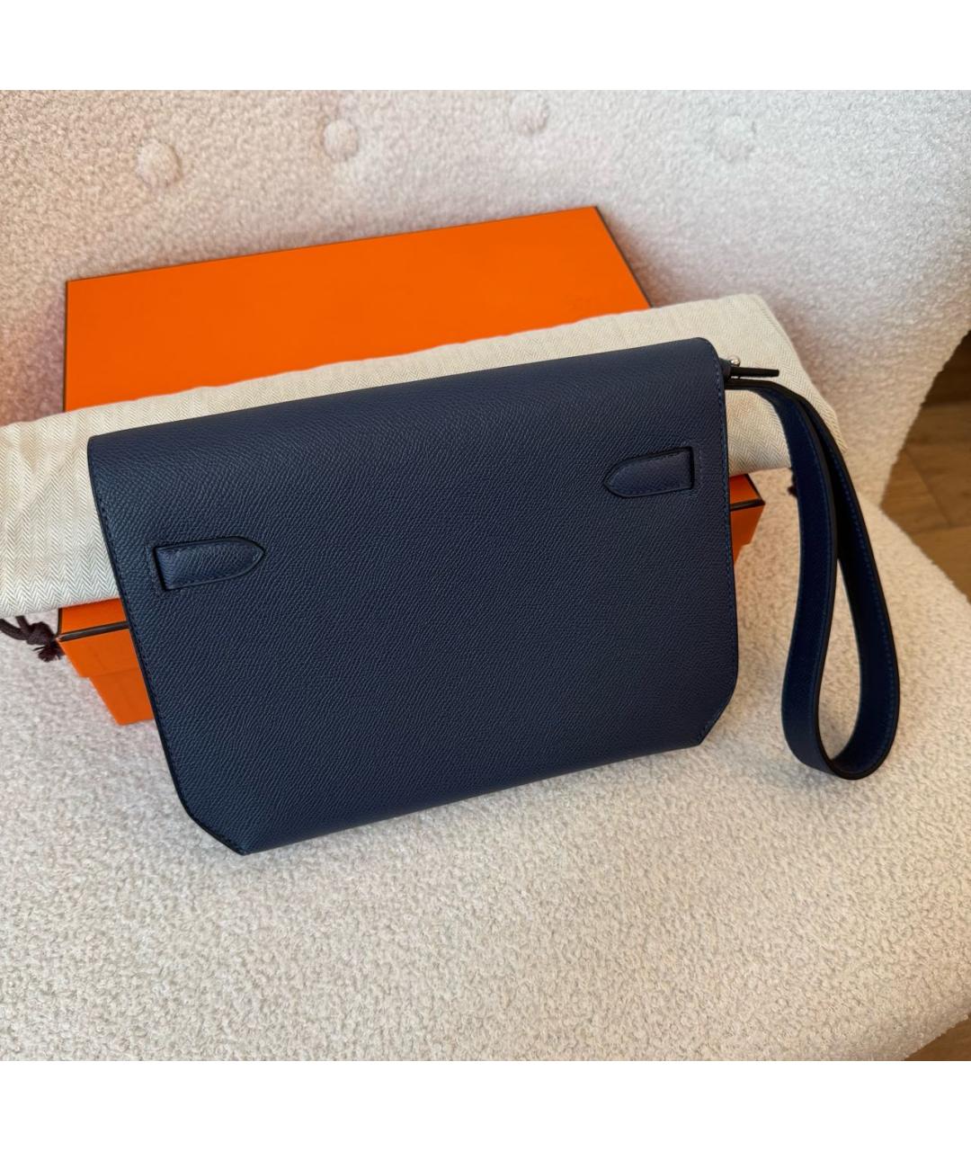 HERMES Черная кожаная барсетка, фото 3