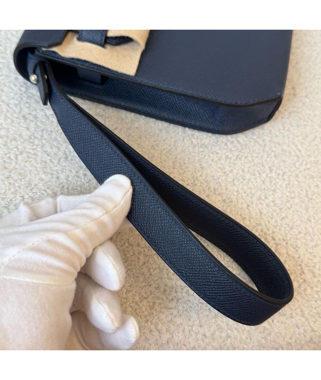 HERMES Черная кожаная барсетка, фото 5