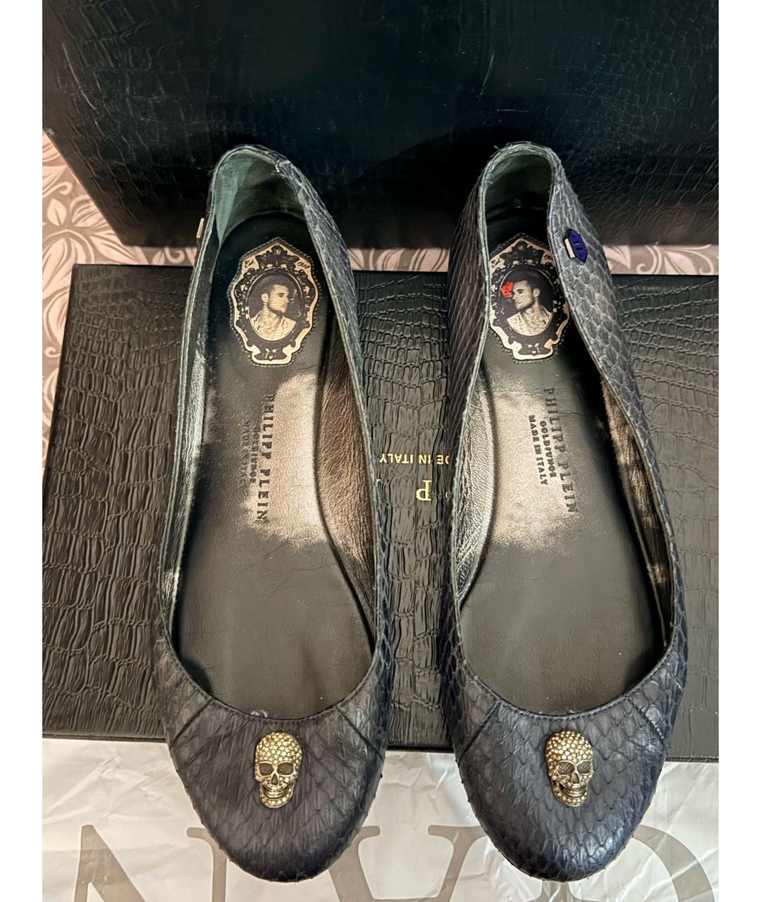 PHILIPP PLEIN Темно-синие кожаные балетки, фото 2