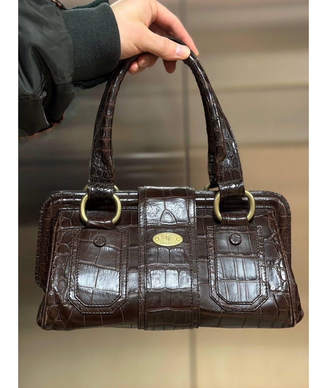 CELINE Коричневая сумка с короткими ручками из экзотической кожи, фото 3