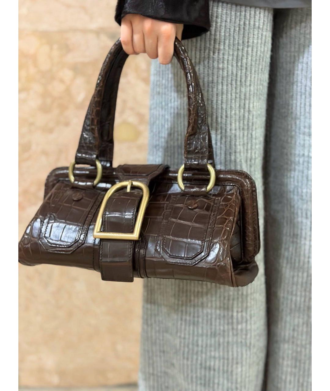 CELINE Коричневая сумка с короткими ручками из экзотической кожи, фото 5