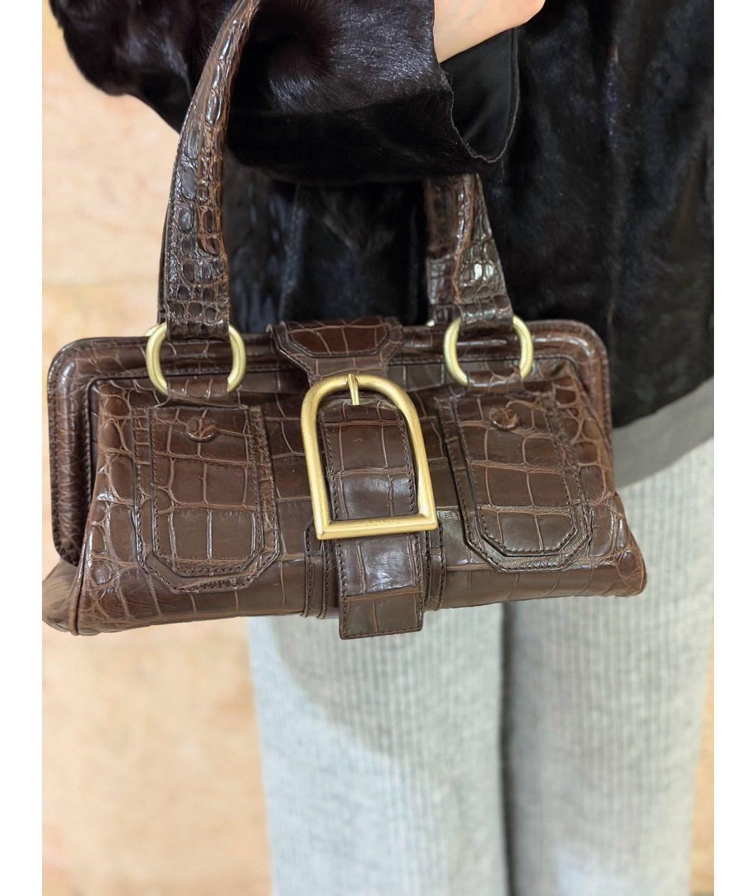 CELINE Коричневая сумка с короткими ручками из экзотической кожи, фото 4