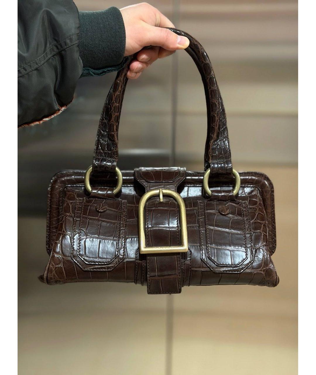 CELINE Коричневая сумка с короткими ручками из экзотической кожи, фото 7