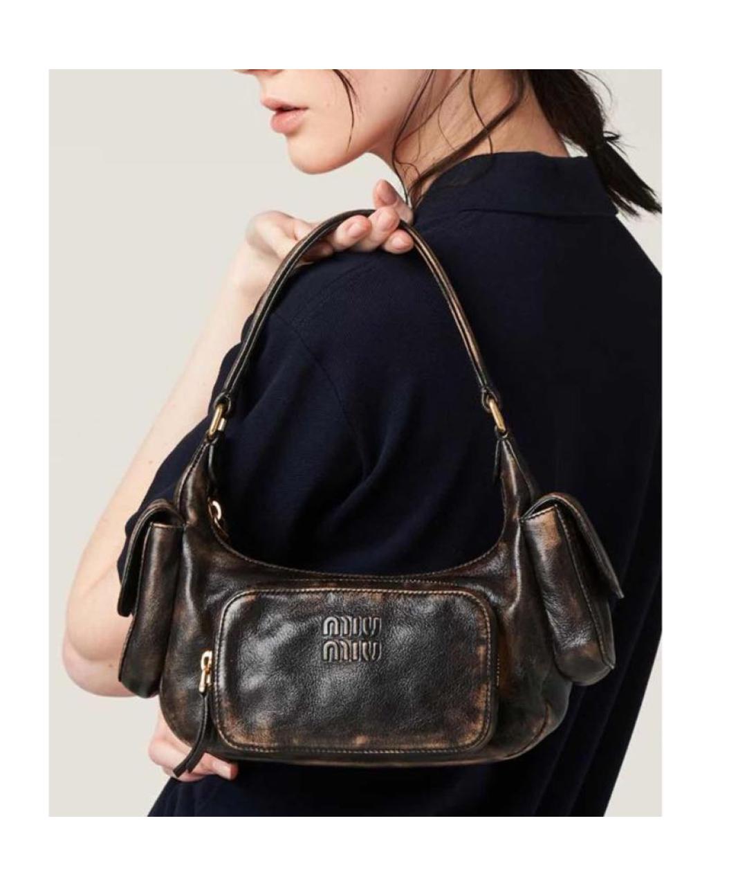 MIU MIU Коричневая кожаная сумка с короткими ручками, фото 2