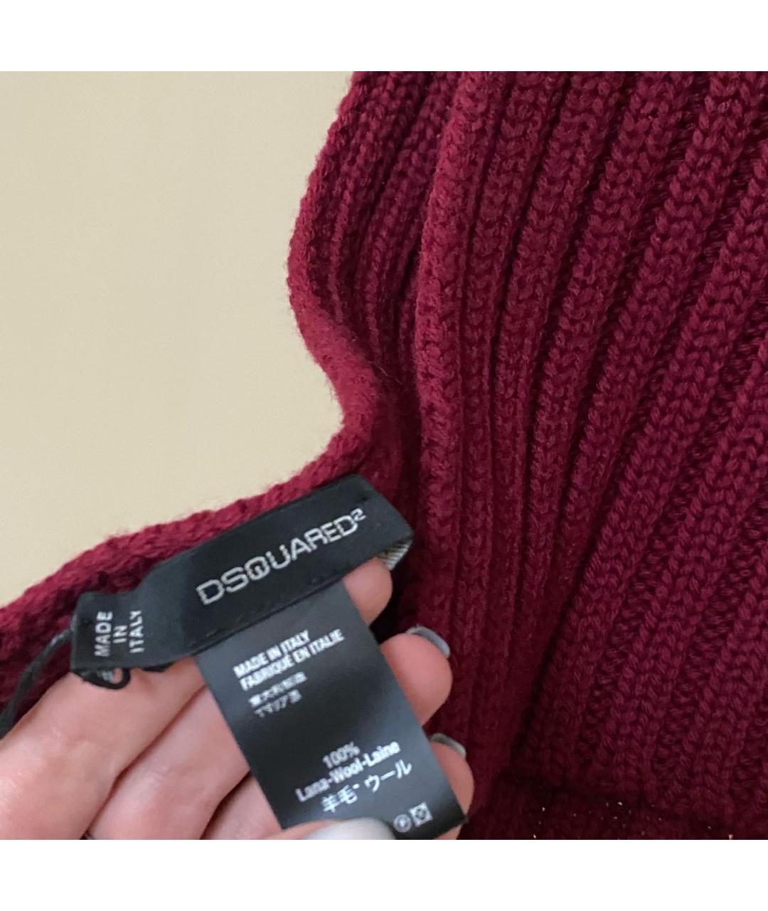 DSQUARED2 Бордовый шерстяной шарф, фото 8