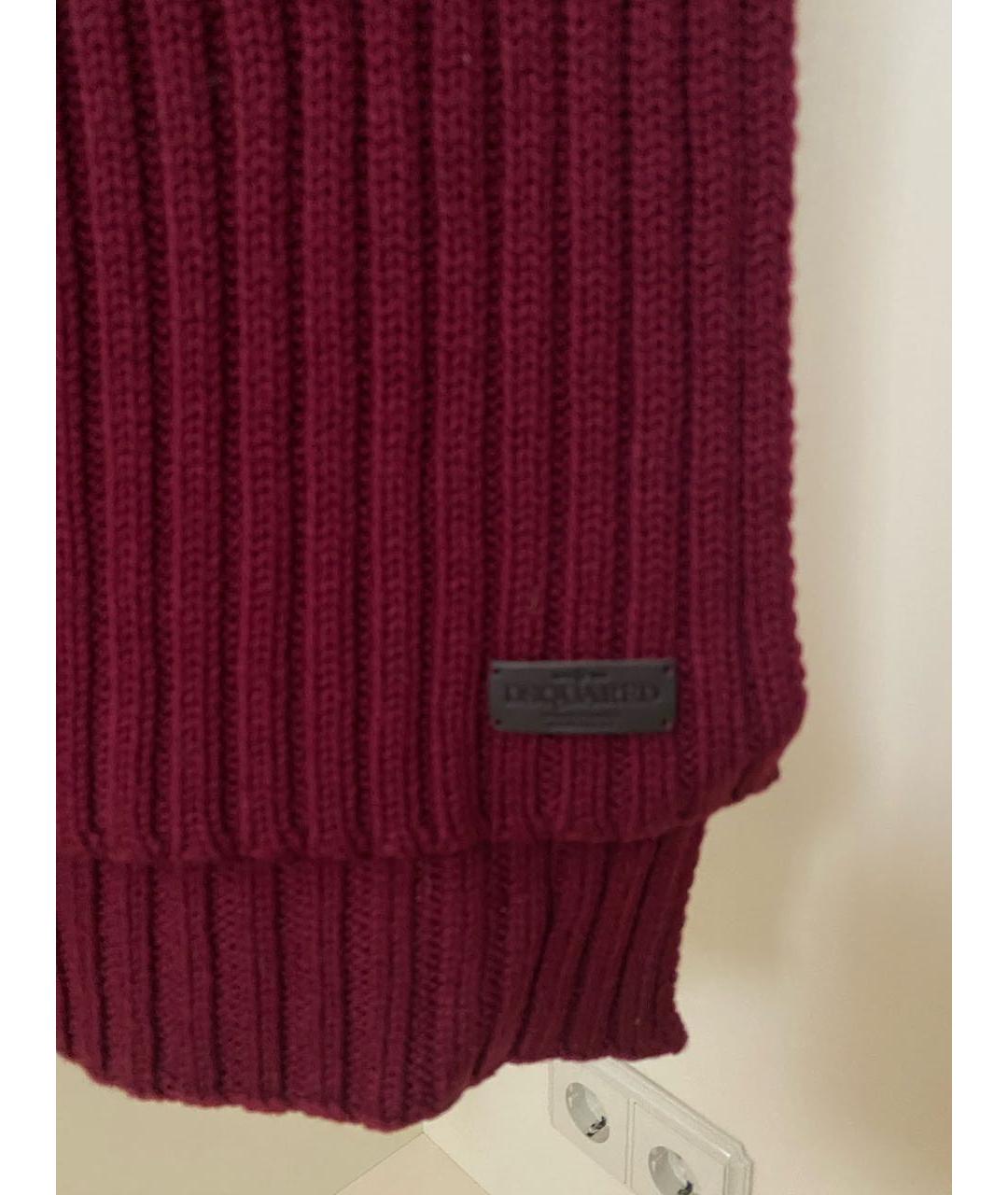 DSQUARED2 Бордовый шерстяной шарф, фото 7