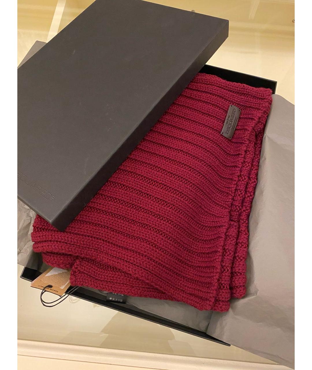 DSQUARED2 Бордовый шерстяной шарф, фото 2