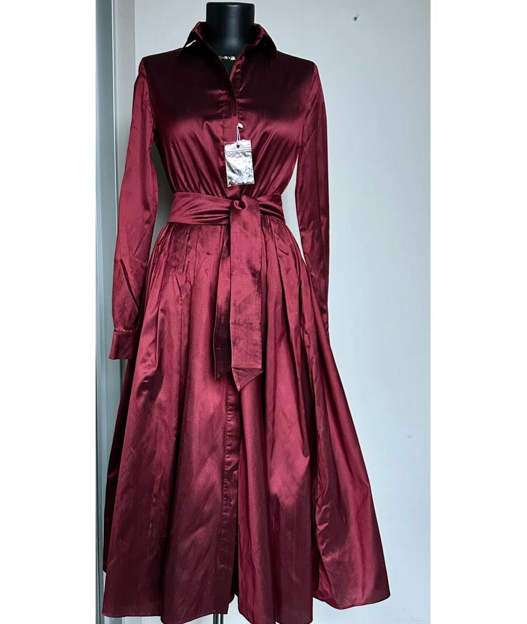 MAX MARA Бордовое шелковое повседневное платье, фото 3