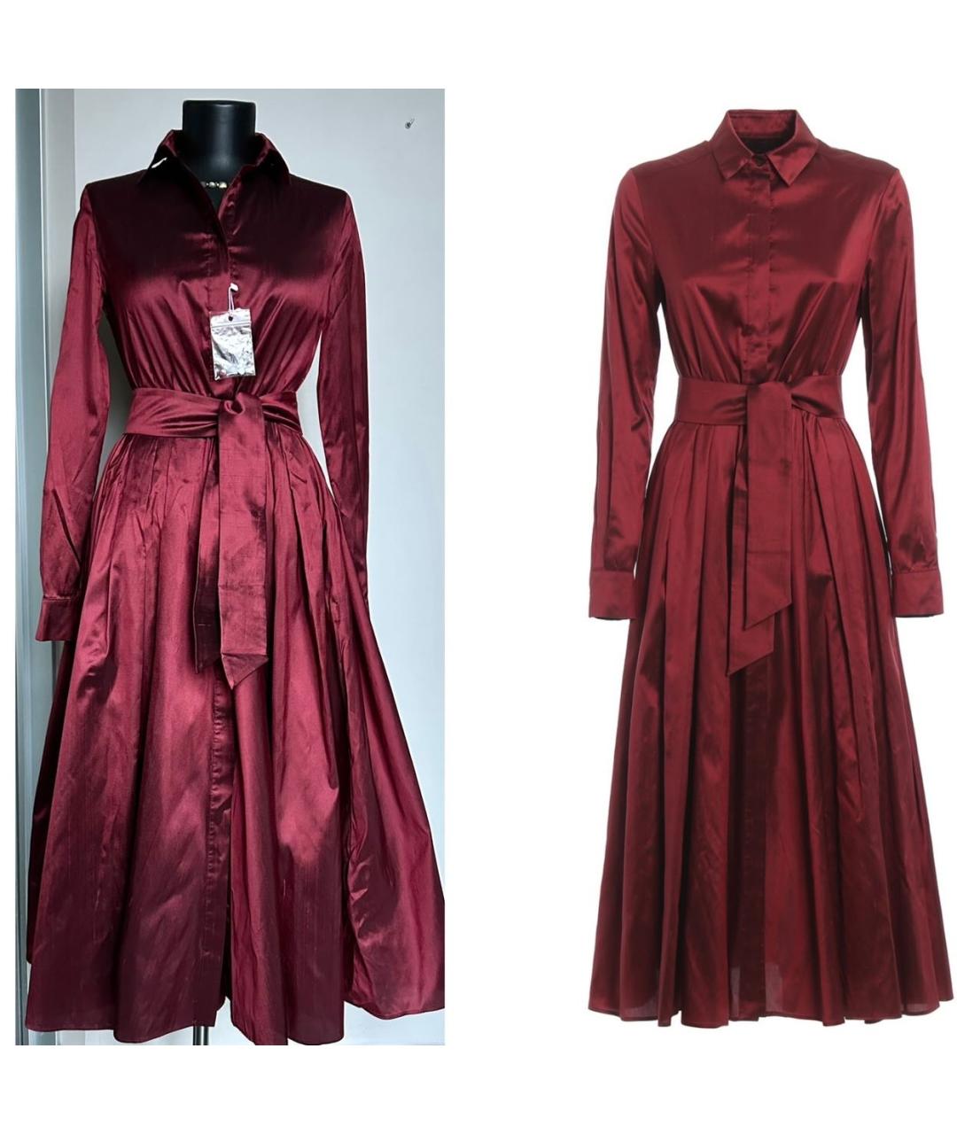 MAX MARA Бордовое шелковое повседневное платье, фото 8