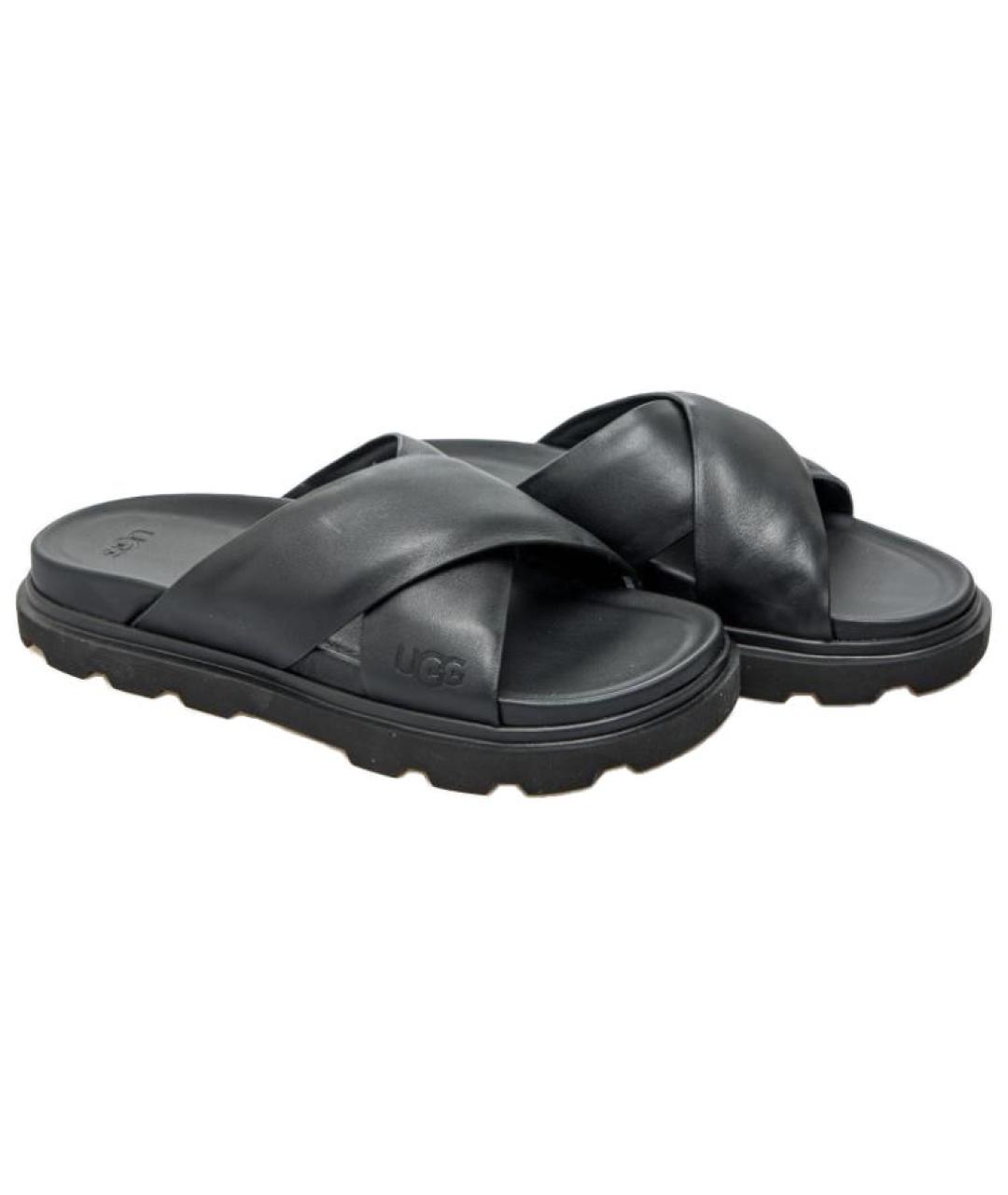 UGG AUSTRALIA Черные кожаные шлепанцы, фото 3