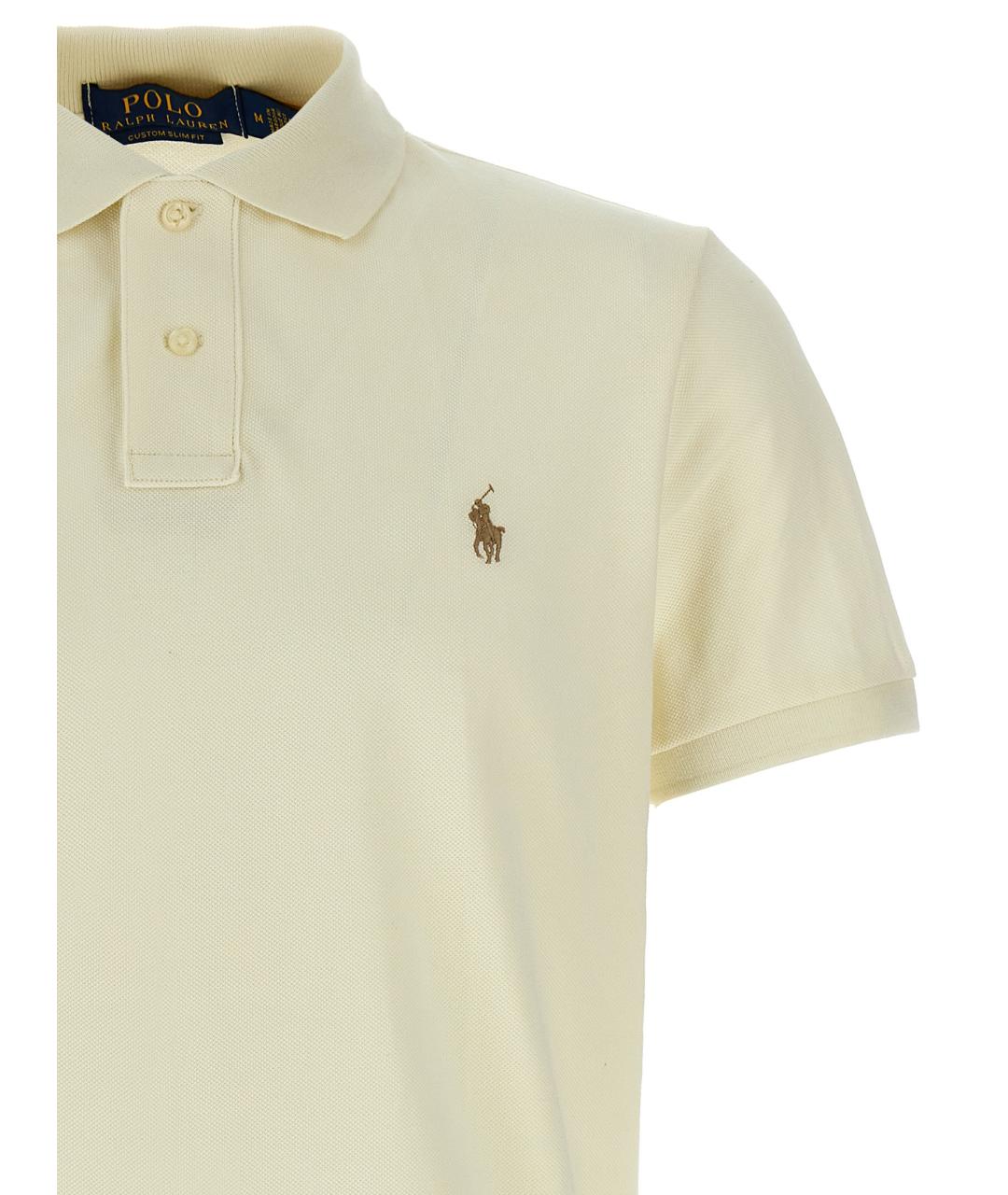 POLO RALPH LAUREN Бежевое хлопковое поло с коротким рукавом, фото 3