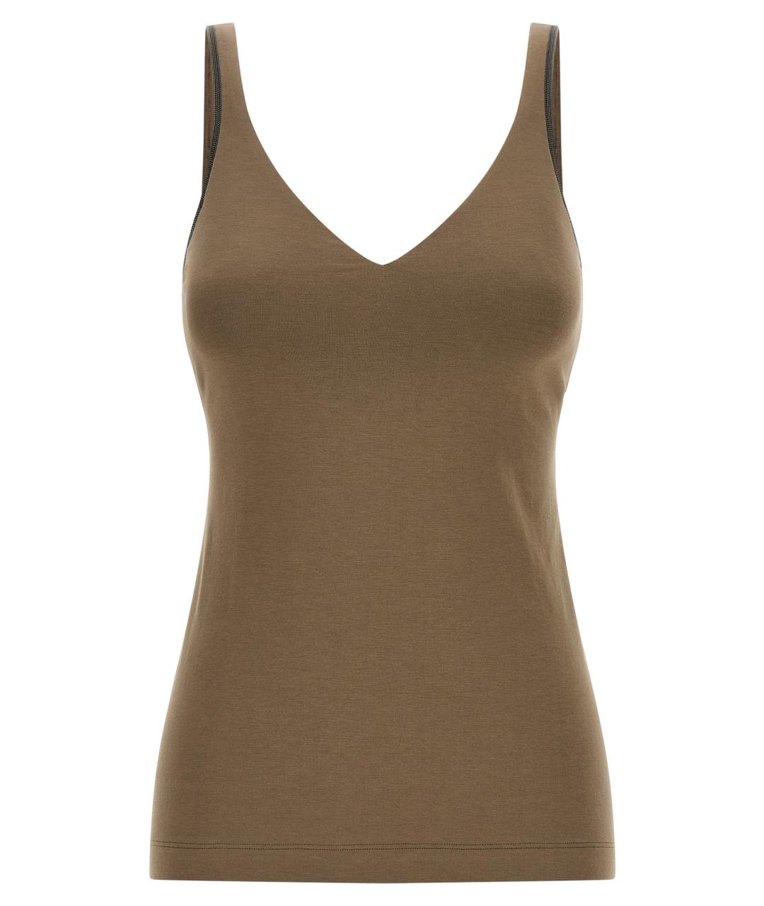 BRUNELLO CUCINELLI Коричневая хлопковая майка, фото 1