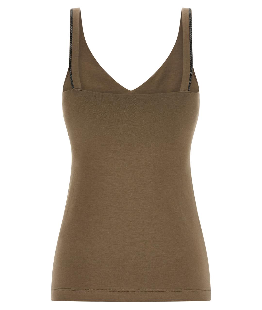 BRUNELLO CUCINELLI Коричневая хлопковая майка, фото 2