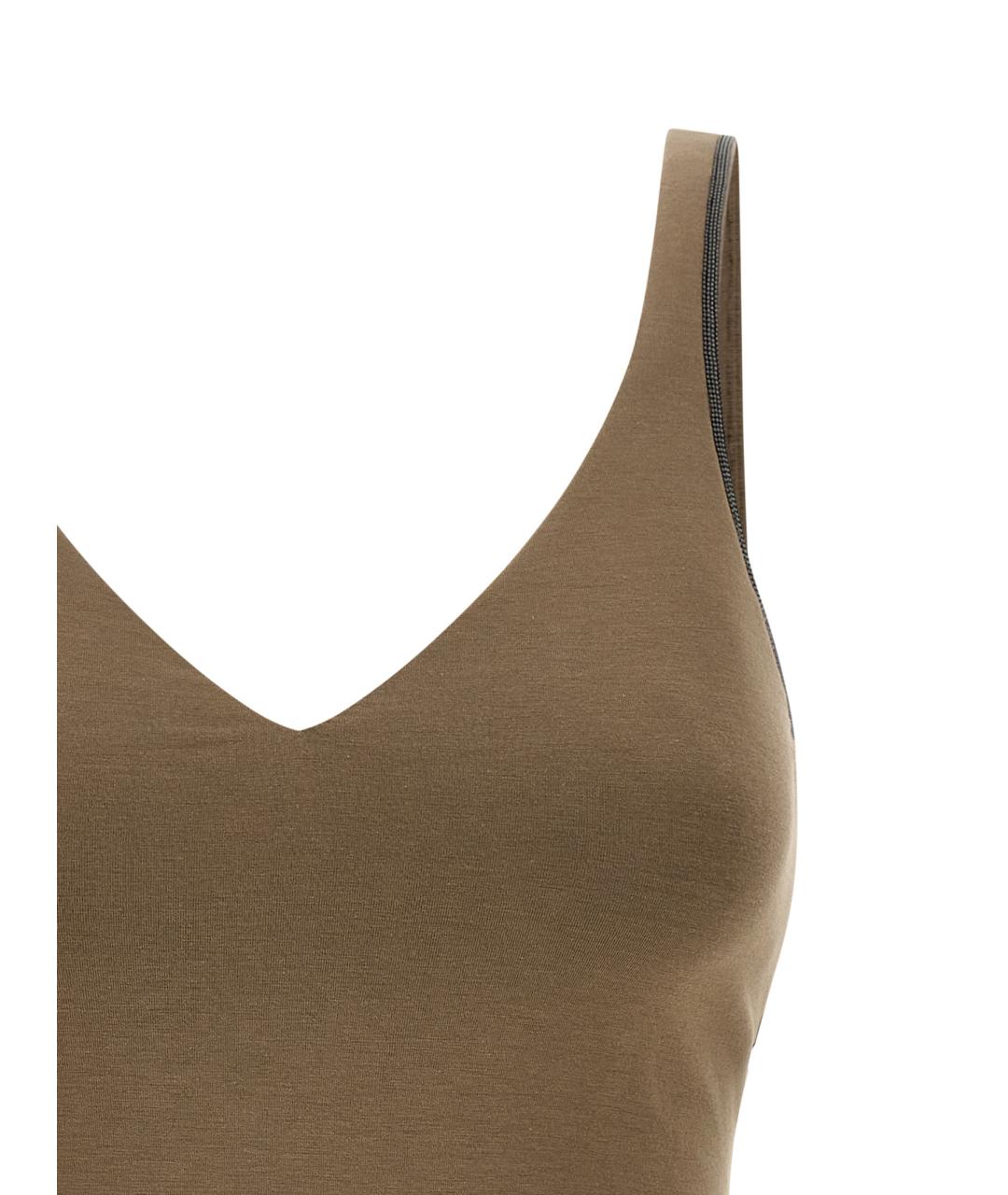 BRUNELLO CUCINELLI Коричневая хлопковая майка, фото 3