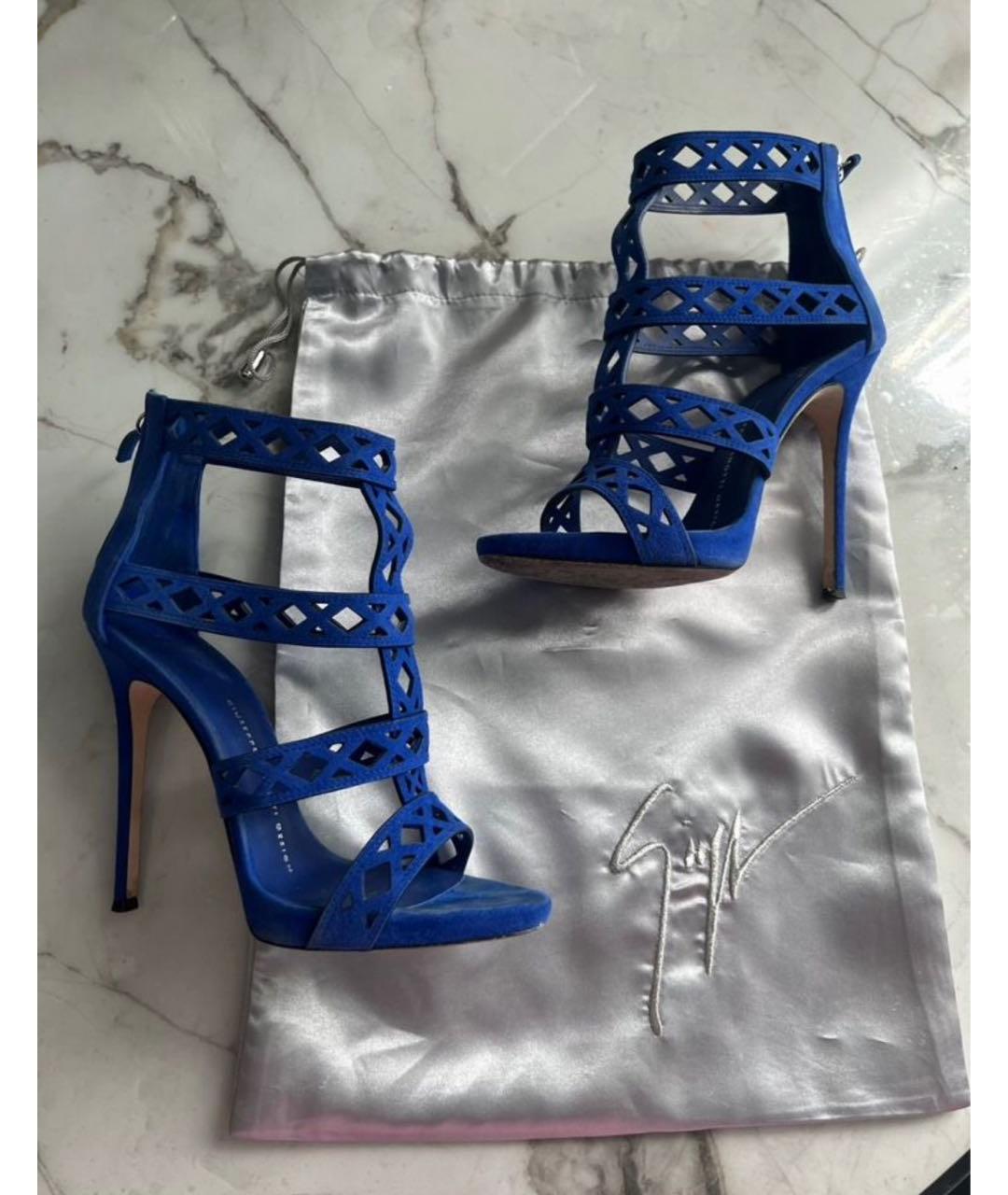 GIUSEPPE ZANOTTI DESIGN Синие замшевые босоножки, фото 7