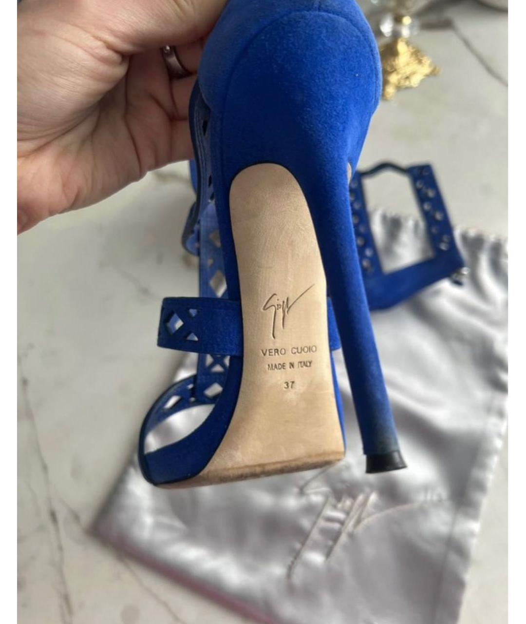 GIUSEPPE ZANOTTI DESIGN Синие замшевые босоножки, фото 4