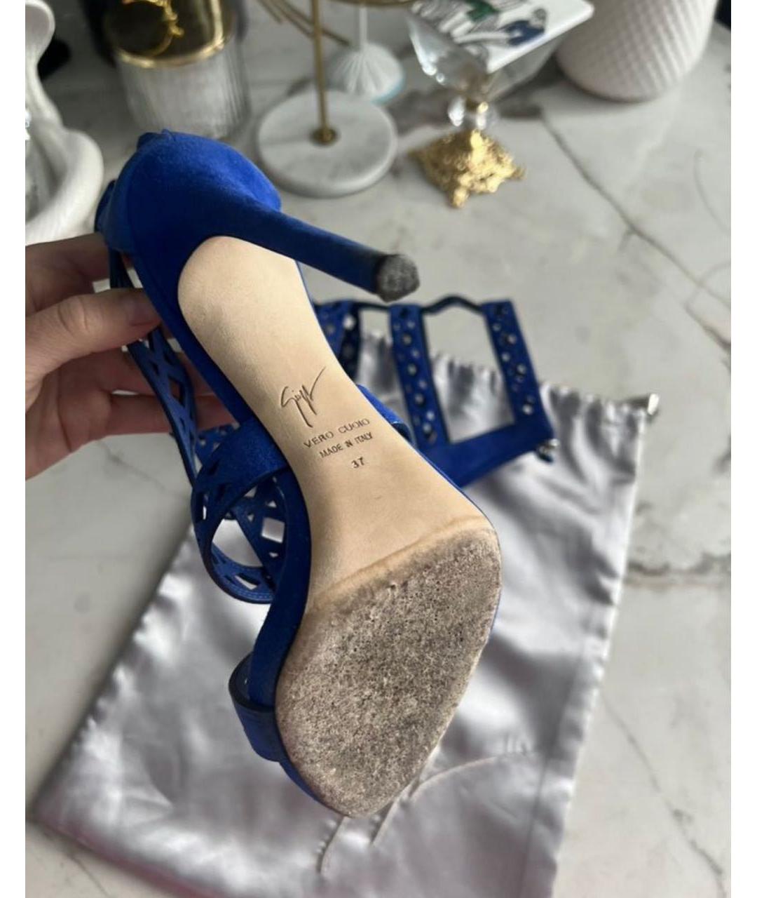 GIUSEPPE ZANOTTI DESIGN Синие замшевые босоножки, фото 5