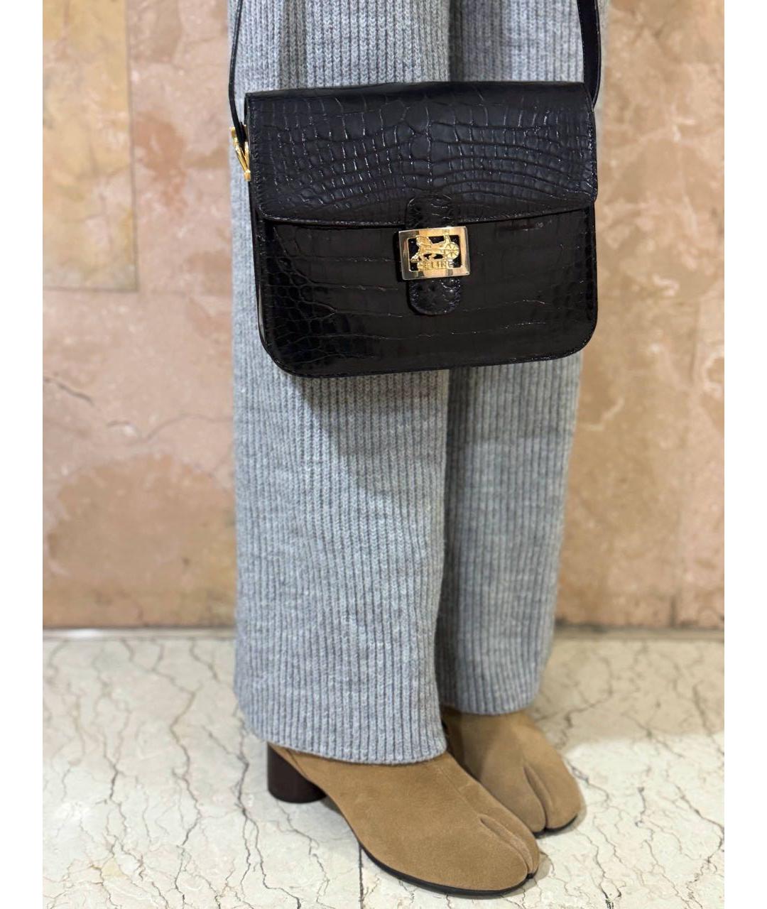 CELINE Черная сумка через плечо из экзотической кожи, фото 6