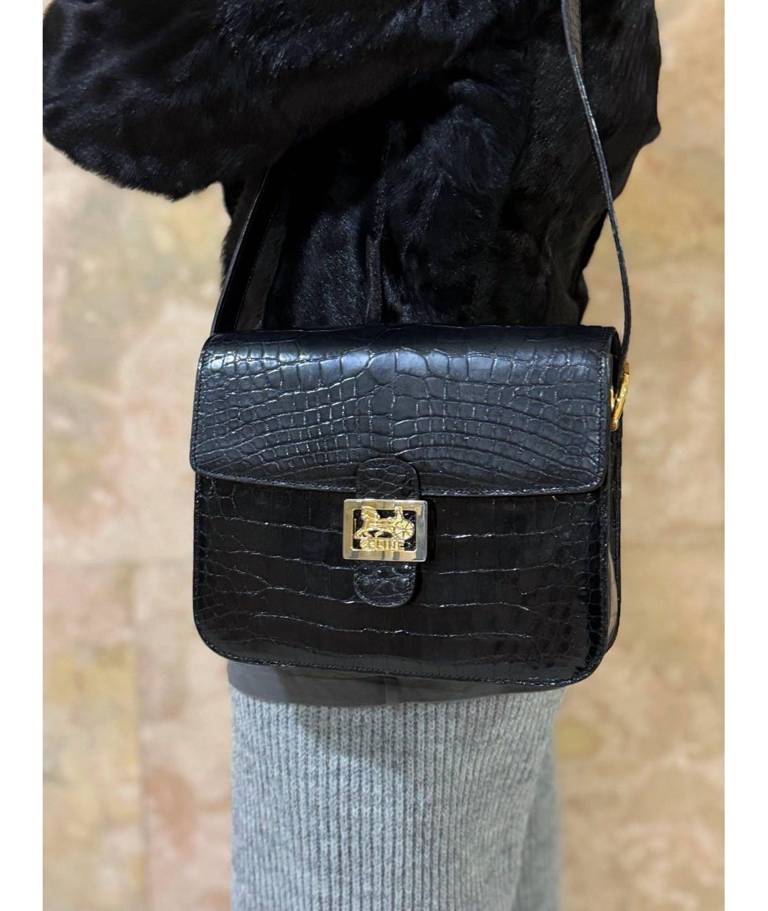 CELINE Черная сумка через плечо из экзотической кожи, фото 5