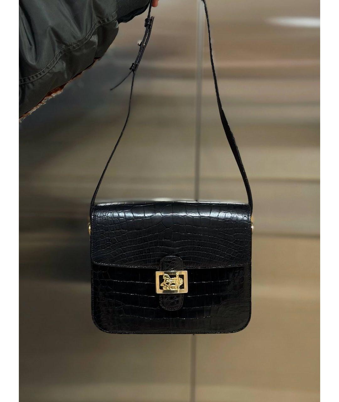 CELINE Черная сумка через плечо из экзотической кожи, фото 2