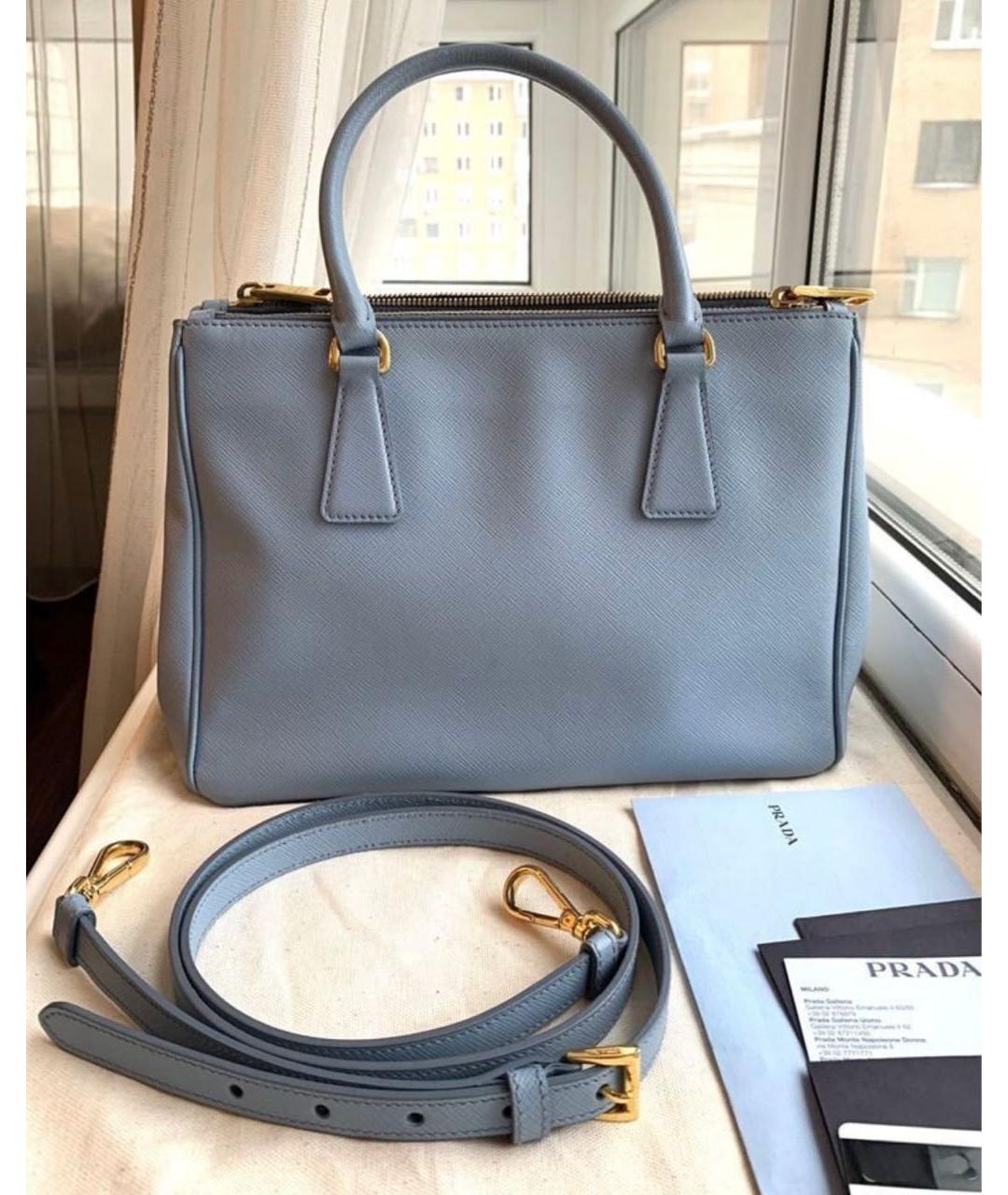 PRADA Голубая кожаная сумка с короткими ручками, фото 3