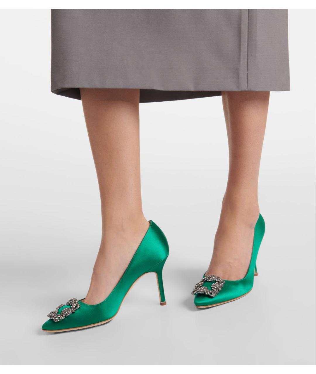 MANOLO BLAHNIK Зеленые текстильные туфли, фото 6