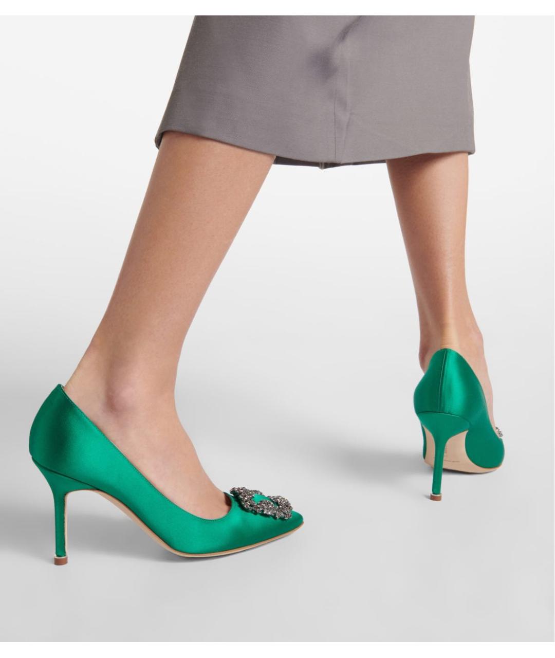 MANOLO BLAHNIK Зеленые текстильные туфли, фото 7