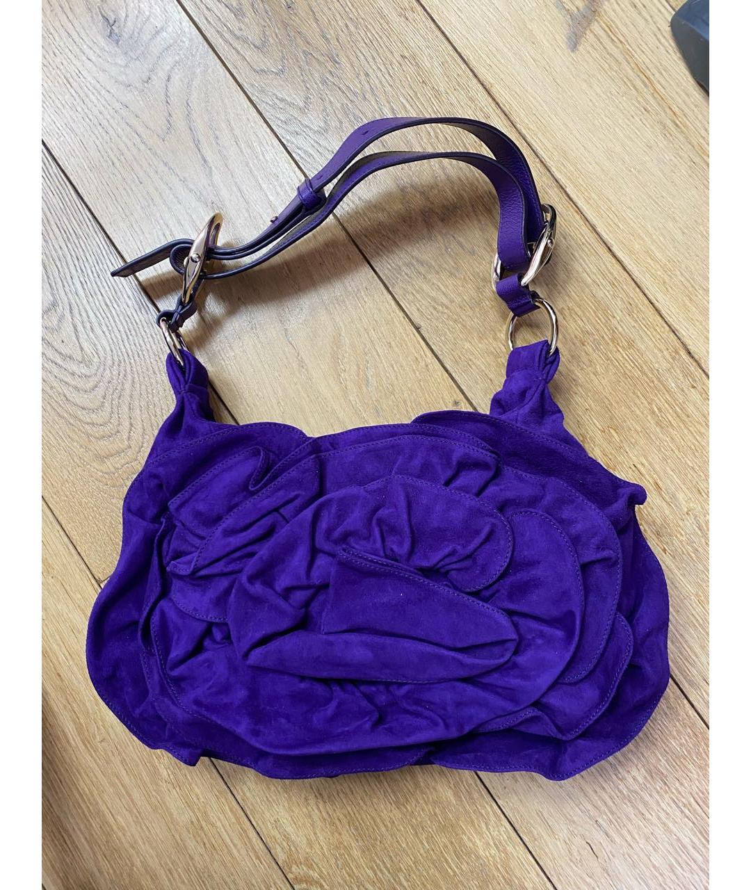 YVES SAINT LAURENT VINTAGE Фиолетовая замшевая сумка через плечо, фото 6