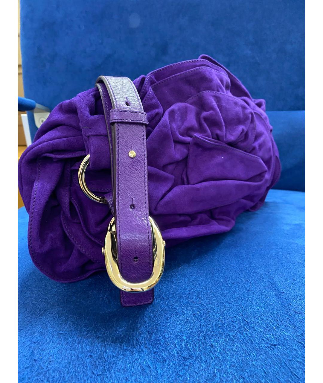 YVES SAINT LAURENT VINTAGE Фиолетовая замшевая сумка через плечо, фото 2