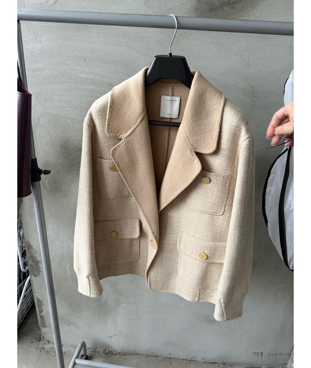SANDRO Бежевое шерстяное пальто, фото 5