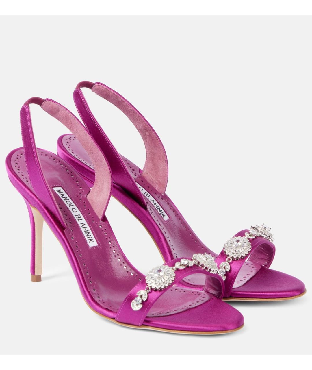 MANOLO BLAHNIK Розовые текстильные мюли, фото 6
