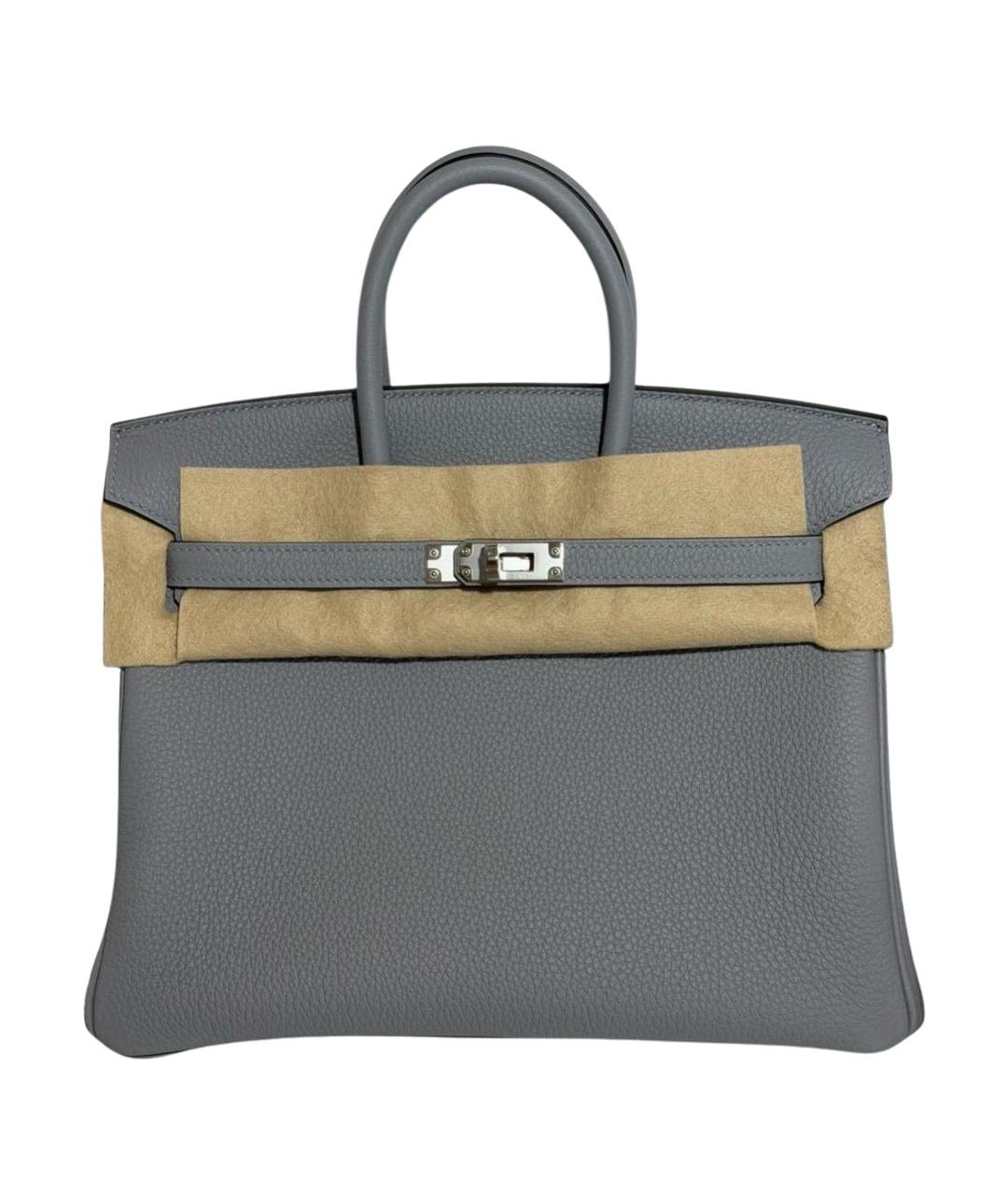 HERMES Серая кожаная сумка с короткими ручками, фото 1