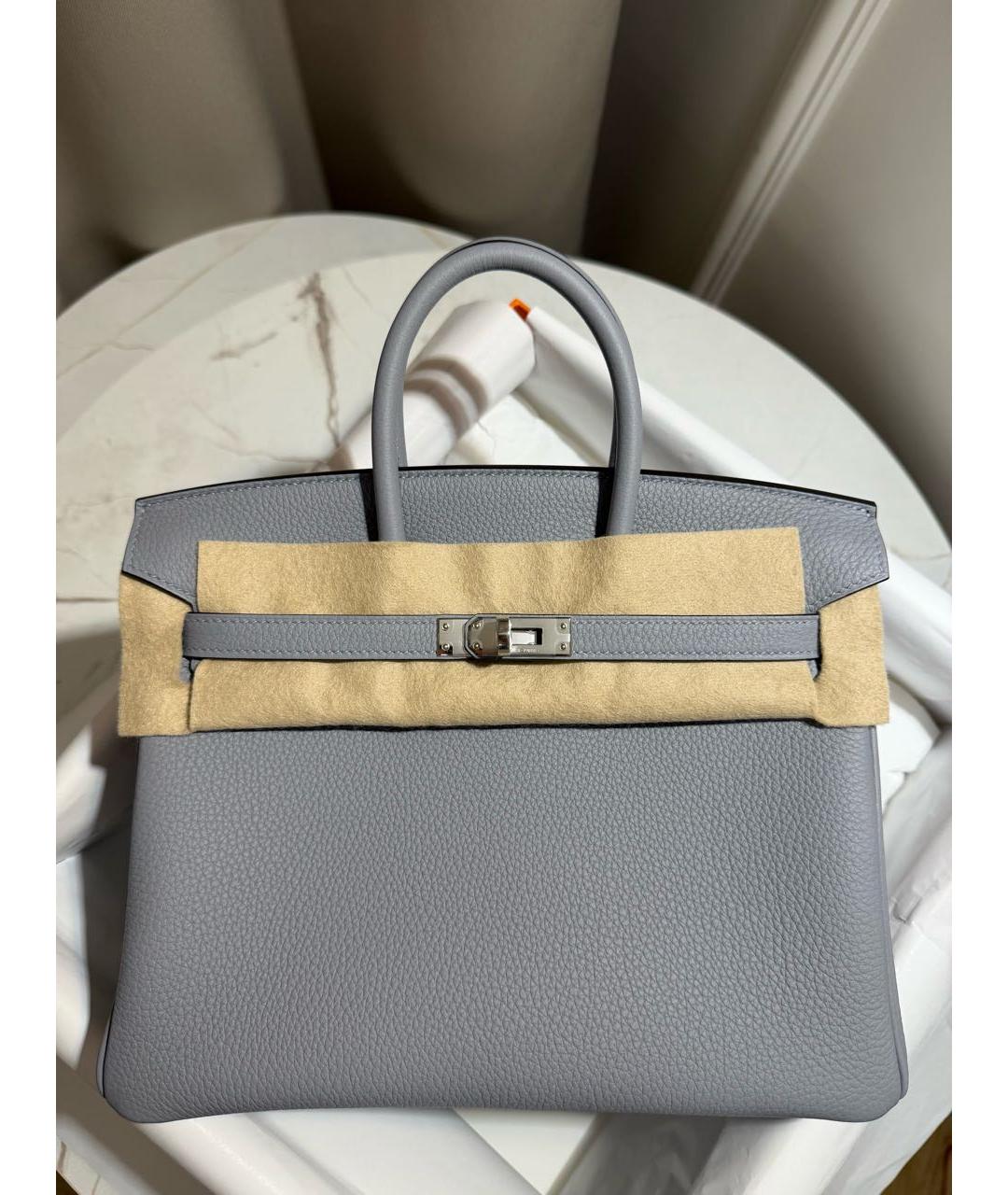 HERMES Серая кожаная сумка с короткими ручками, фото 2