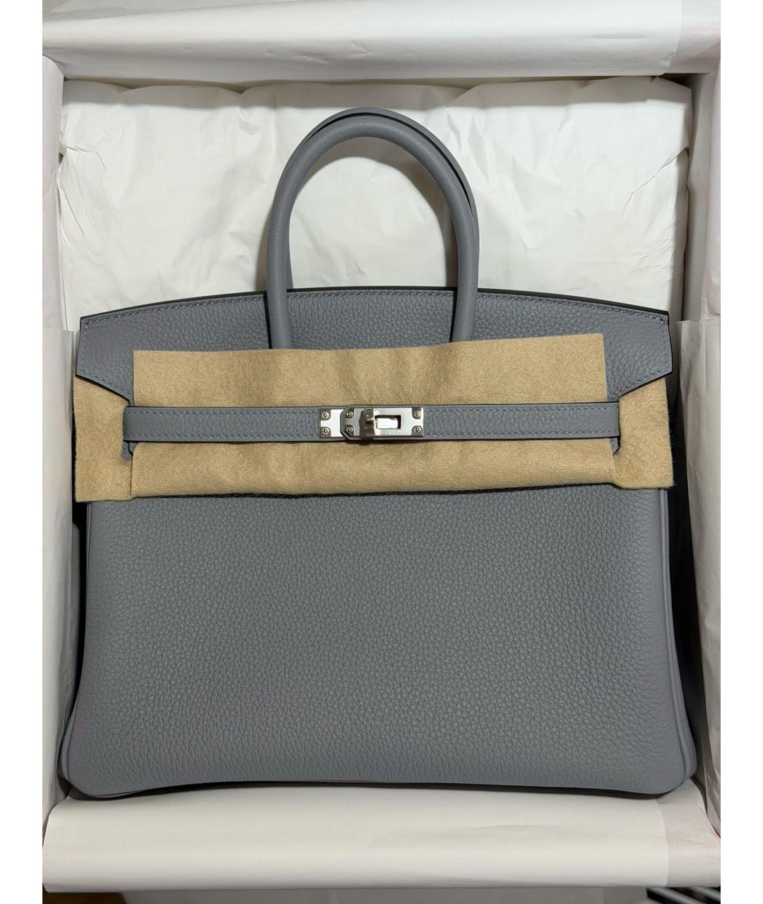 HERMES Серая кожаная сумка с короткими ручками, фото 5