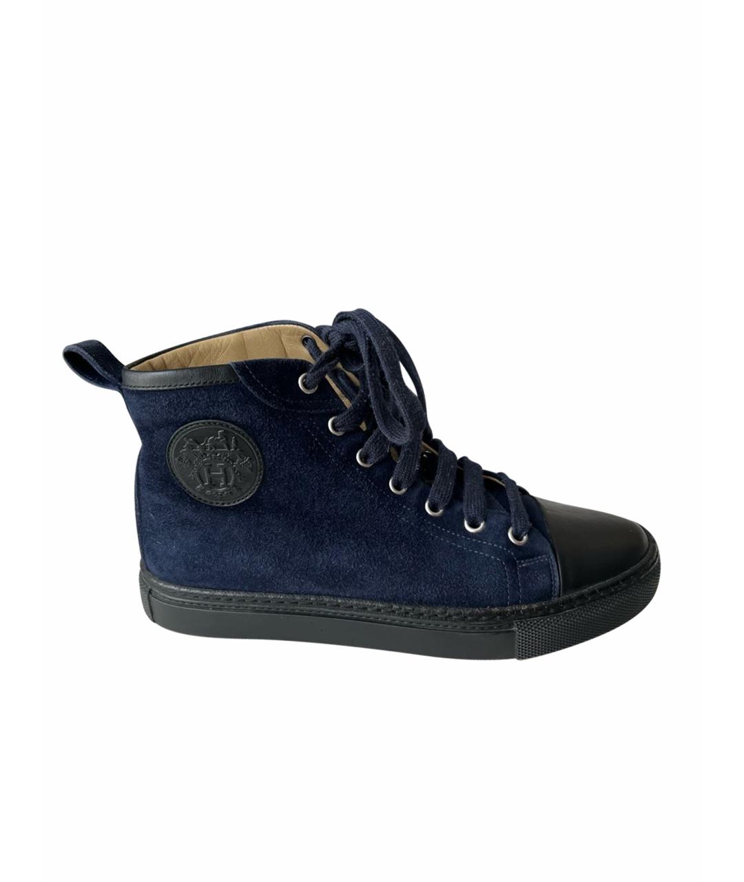 HERMES Темно-синие замшевые ботинки, фото 1