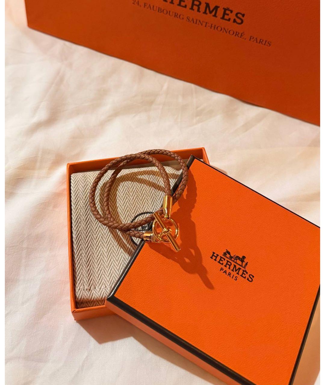 HERMES Золотой кожаный браслет, фото 3