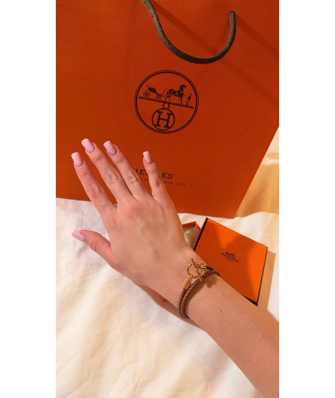 HERMES Золотой кожаный браслет, фото 4