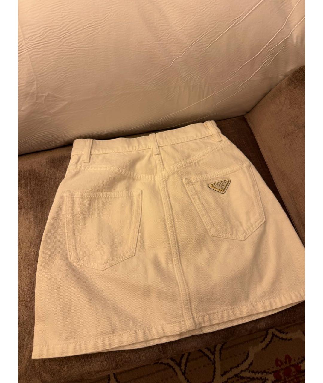 PRADA Белая хлопковая юбка мини, фото 2