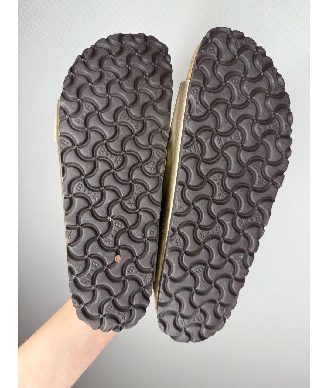 BIRKENSTOCK Золотые кожаные шлепанцы, фото 5