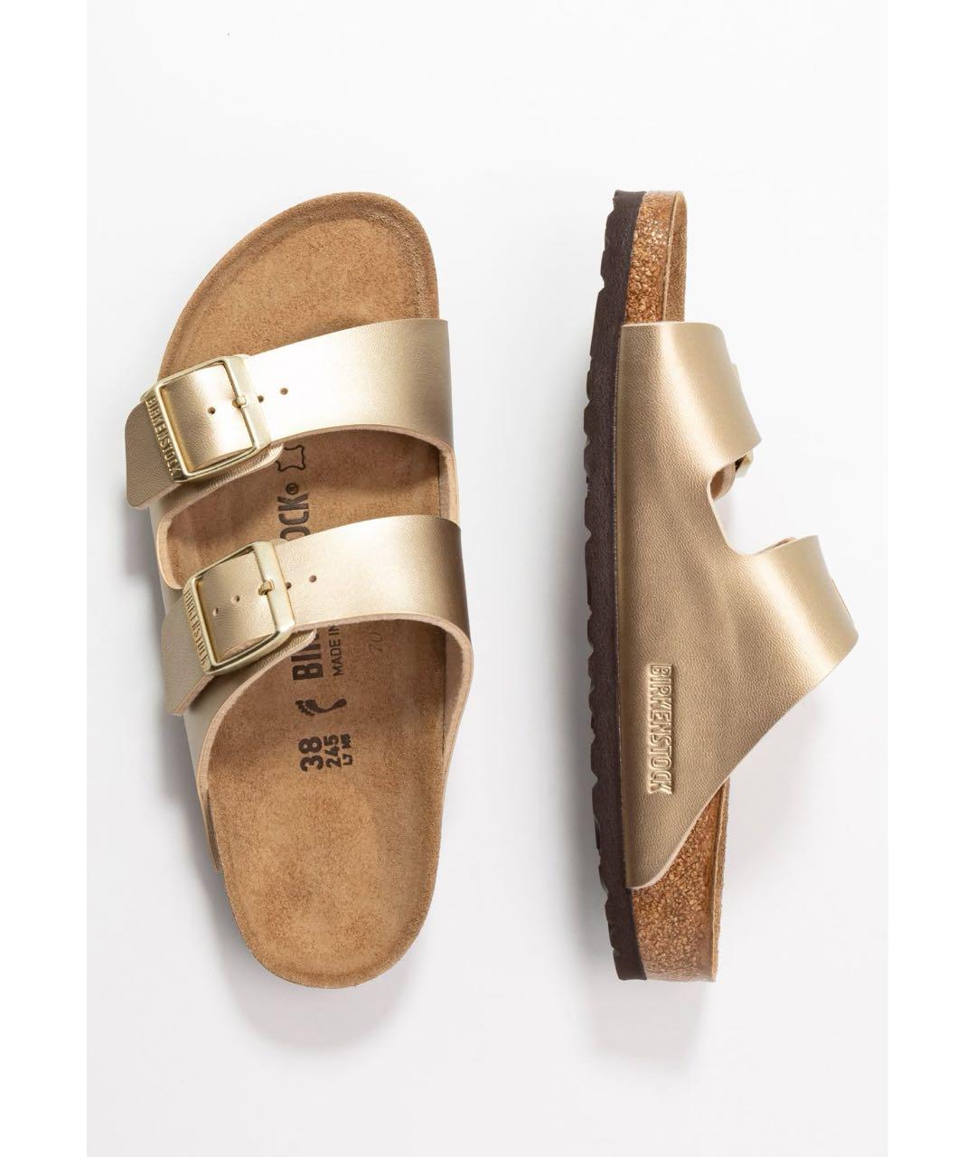 BIRKENSTOCK Золотые кожаные шлепанцы, фото 9