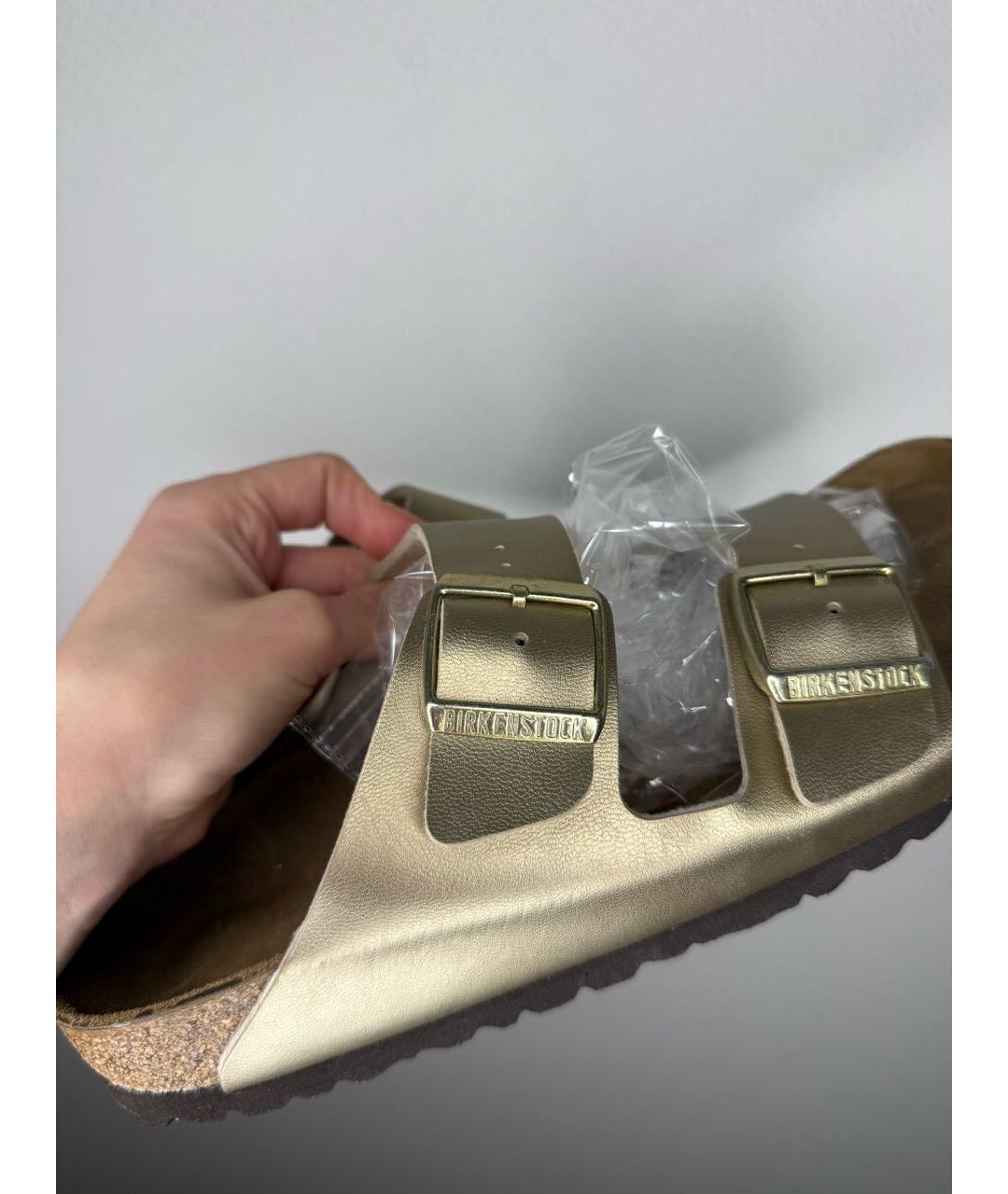 BIRKENSTOCK Золотые кожаные шлепанцы, фото 6