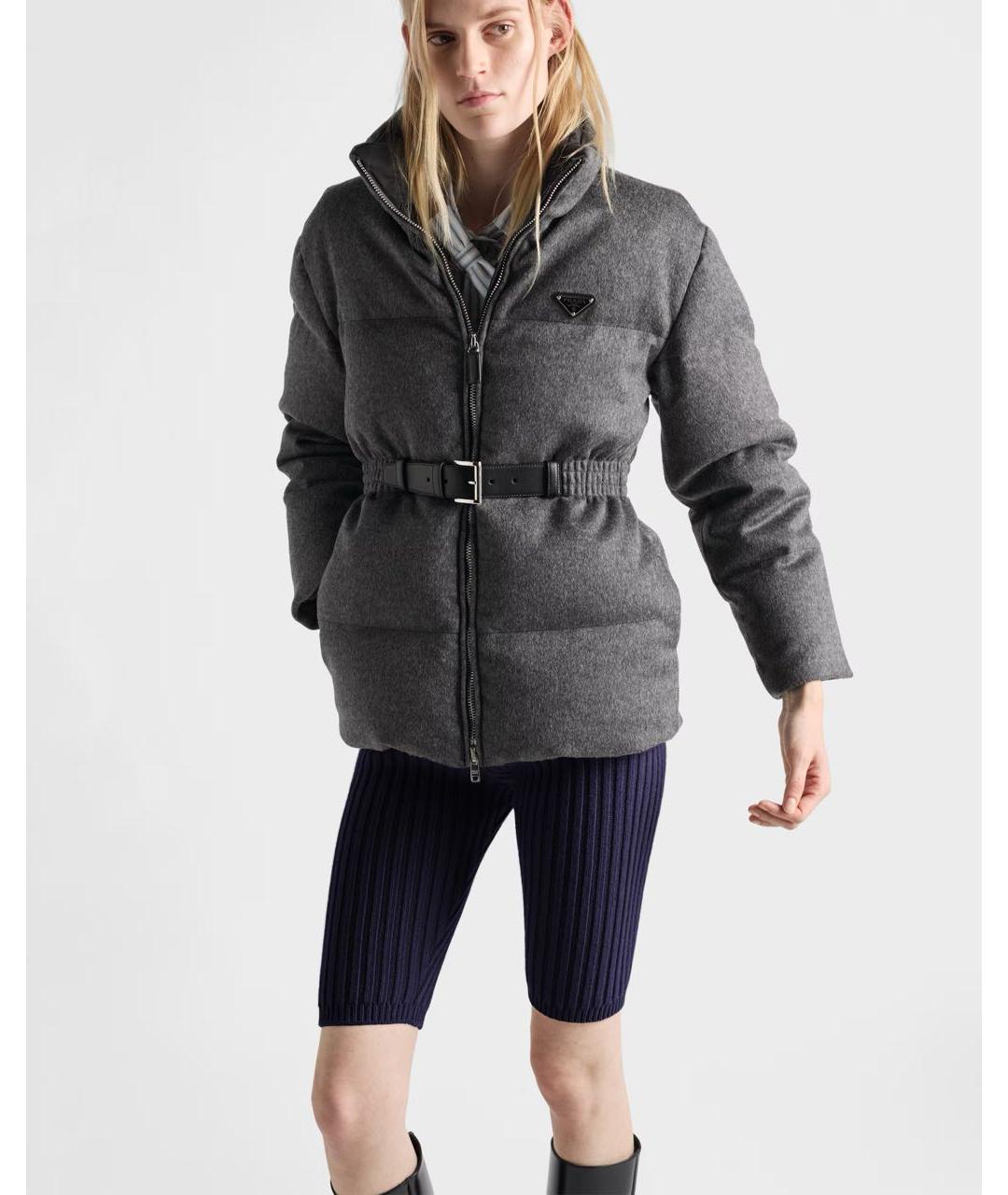 PRADA Серый полиэстеровый пуховик, фото 3