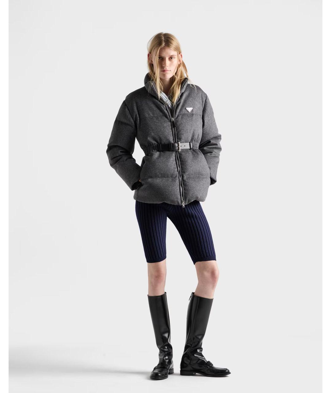 PRADA Серый полиэстеровый пуховик, фото 2