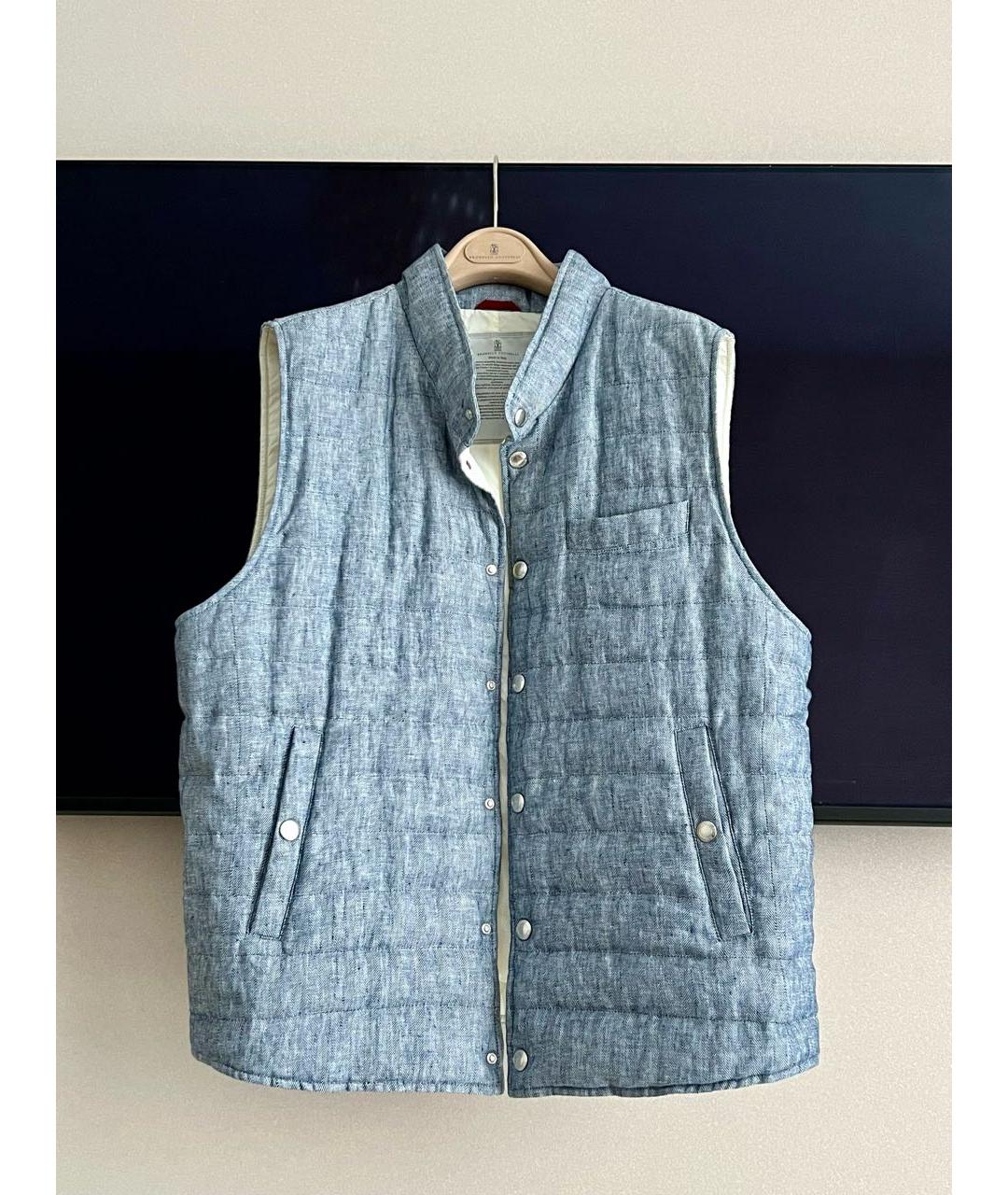 BRUNELLO CUCINELLI Голубой льняной жилет, фото 9