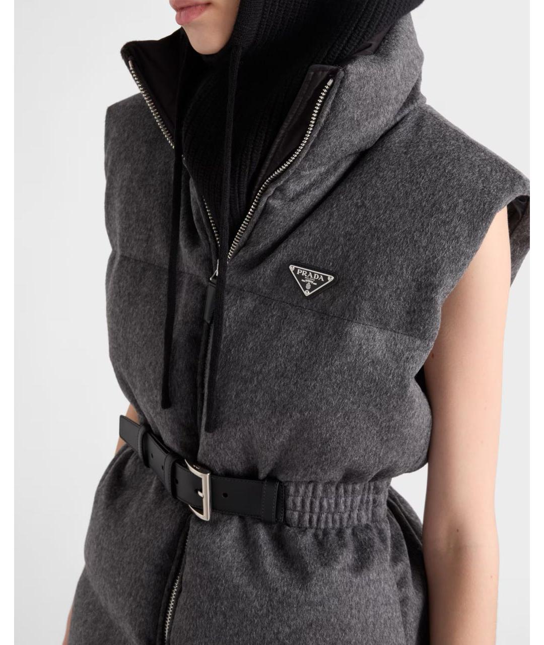 PRADA Серый полиэстеровый пуховик, фото 3