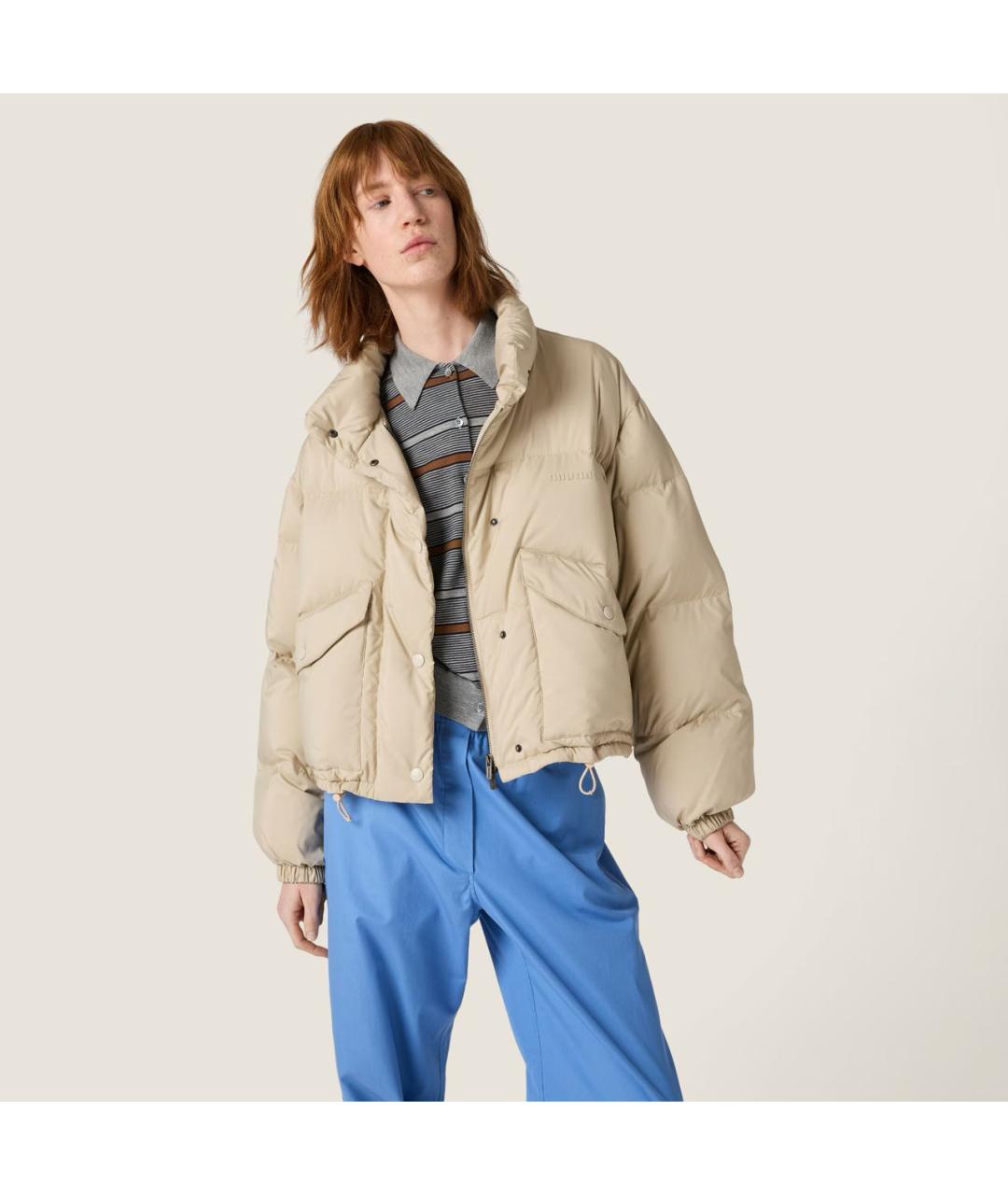 MIU MIU Бежевый полиэстеровый пуховик, фото 5