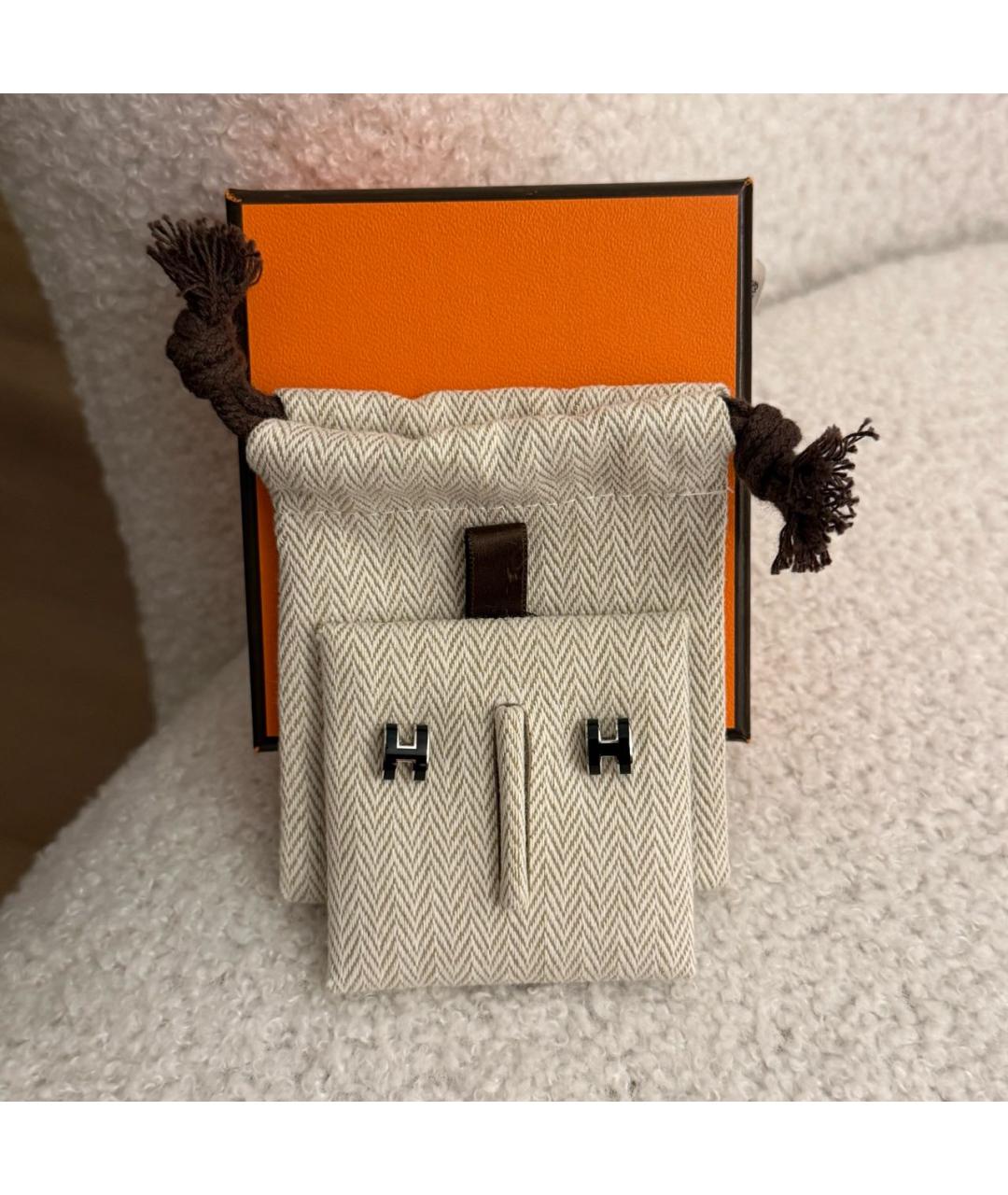 HERMES Черные металлические серьги, фото 2