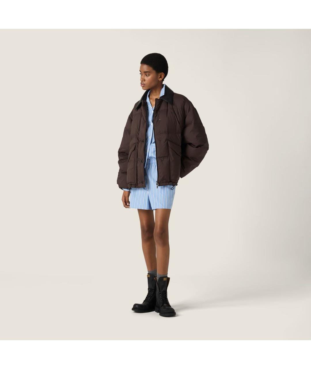 MIU MIU Коричневый полиэстеровый пуховик, фото 2