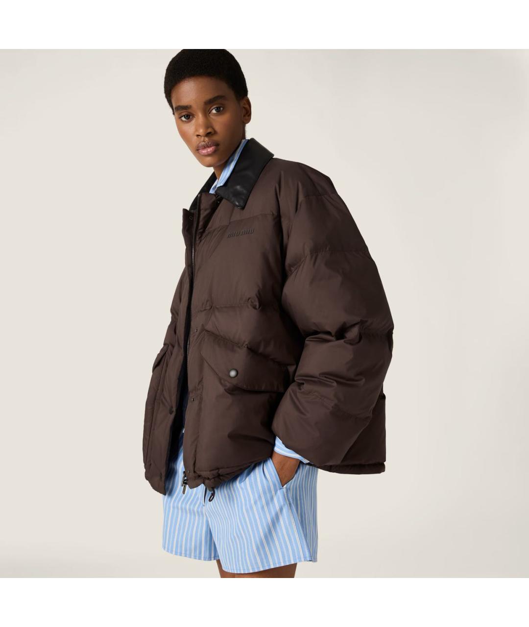 MIU MIU Коричневый полиэстеровый пуховик, фото 5
